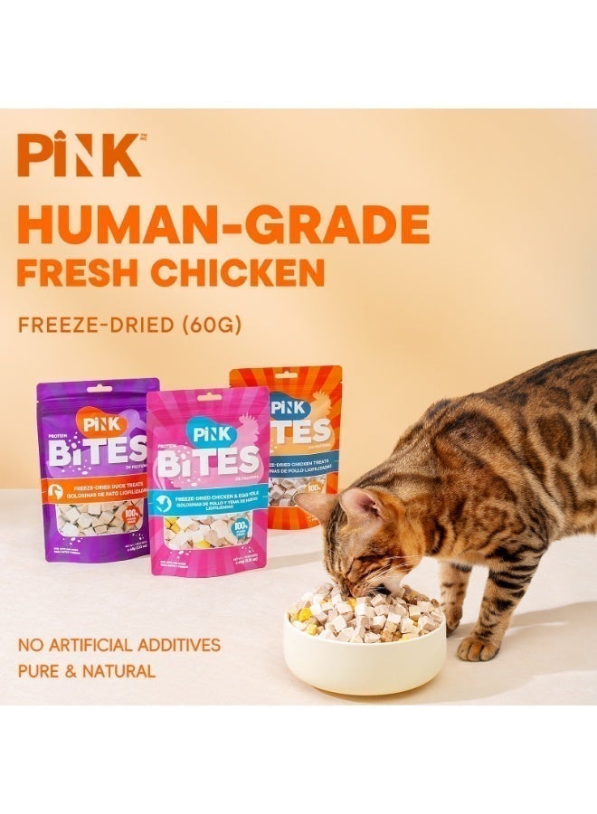 PINK BITES Cat & Dog Treats Freeze-Dried, Pure & Natural High-Protein Pet Snacks, 60g (Chicken & Egg Yolk)