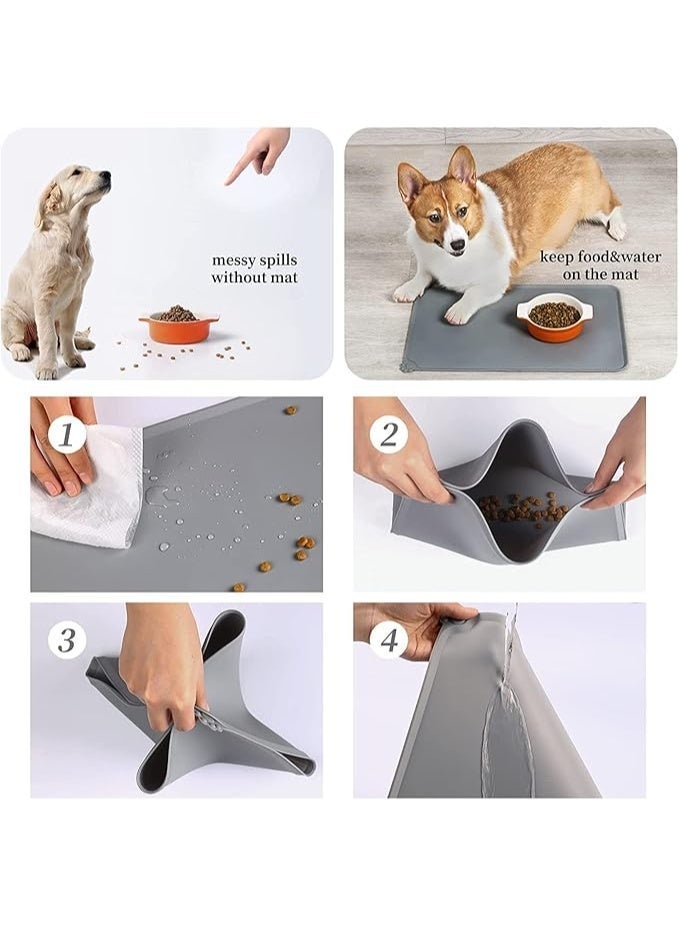 MunKan Feeding Mat for Cat and Dog, Pet Food Mat,Pet Silicone Bowl Mat ,Pet Feeding Mat , Waterproof Mat Pet,Premium Silicone FDA Grade Non-stick Non Slip Anti Spill Easy Clean ( Grey )