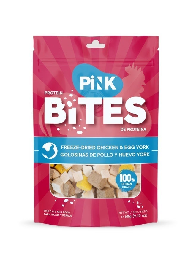 PINK BITES Cat &amp; Dog Treats Freeze-Dried, Pure &amp; Natural High-Protein Pet Snacks, 60g (Chicken &amp; Egg Yolk)