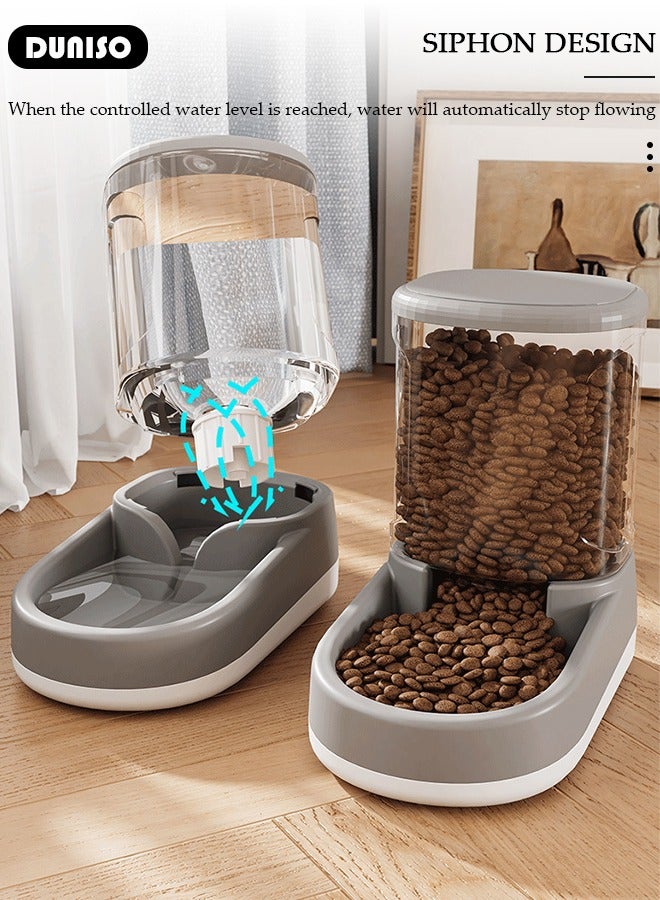 DUNISO Automatic Pet Feeder, Gravity Cat Dog Food Feeder and Water Dispenser Set of 2, Anti-slip Automatic Feeder Waterer Food Dispenser for Large & Small Dog Cat Puppy Kitten Feeder