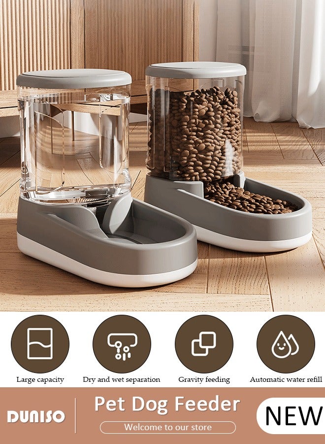 DUNISO Automatic Pet Feeder, Gravity Cat Dog Food Feeder and Water Dispenser Set of 2, Anti-slip Automatic Feeder Waterer Food Dispenser for Large &amp; Small Dog Cat Puppy Kitten Feeder
