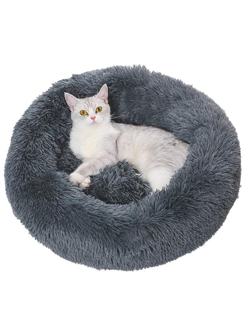 Homify Soft Plush Round Cat Bed, 40x40CM Machine Washable Donut Puppy Beds, Waterproof &amp; Slip Resistant Bottom, Fluffy Self Warming Pet Bed for Indoor Cats